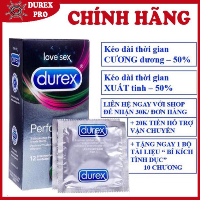 (TRỊ XUẤT TINH SỚM - 100%) Bao cao su DUREX PERFORMA kéo dài thời gian quan hệ (12 bao/1 hộp bcs)