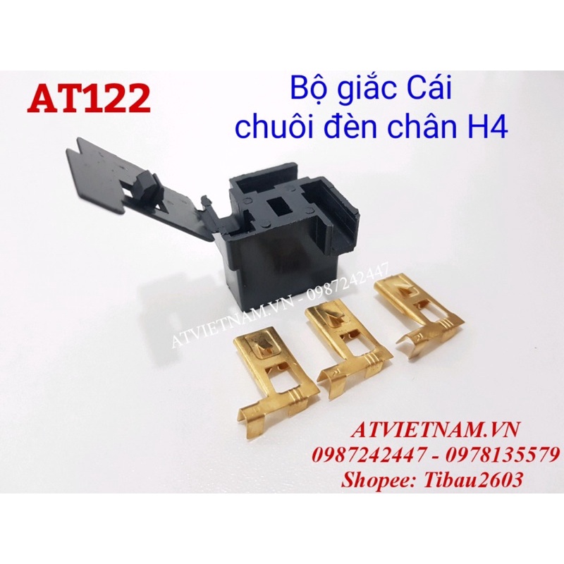 Bộ Giắc Chuôi cắm đèn chân H4 3P đầu cái - AT124 ( 1 Bịch / 10 bộ)