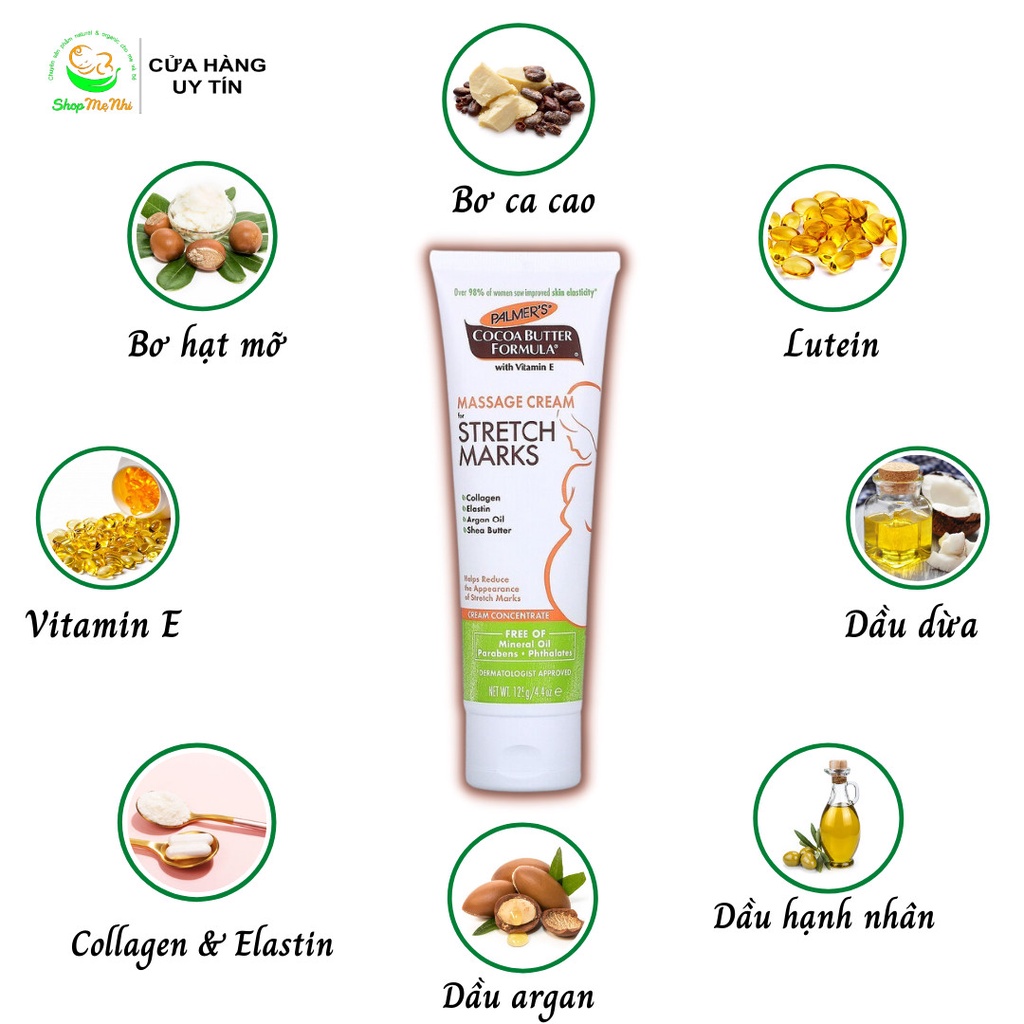 Kem ngăn ngừa và làm giảm rạn da cho mẹ bầu 125g Palmer's cocoa butter stretch mark cream.