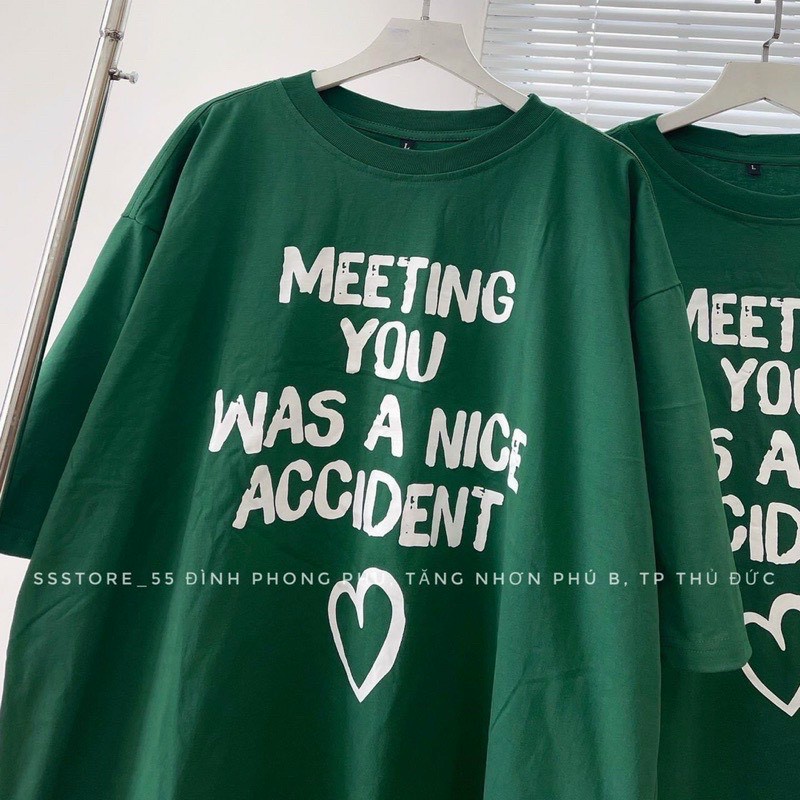 Áo thun tay lỡ form rộng unisex nam nữ mặc đều đẹp in chữ hàng loại 1_meeting you