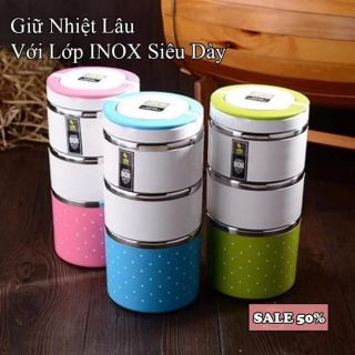 Cặp lồng cơm 3 tầng chấm bi -- ruột inox