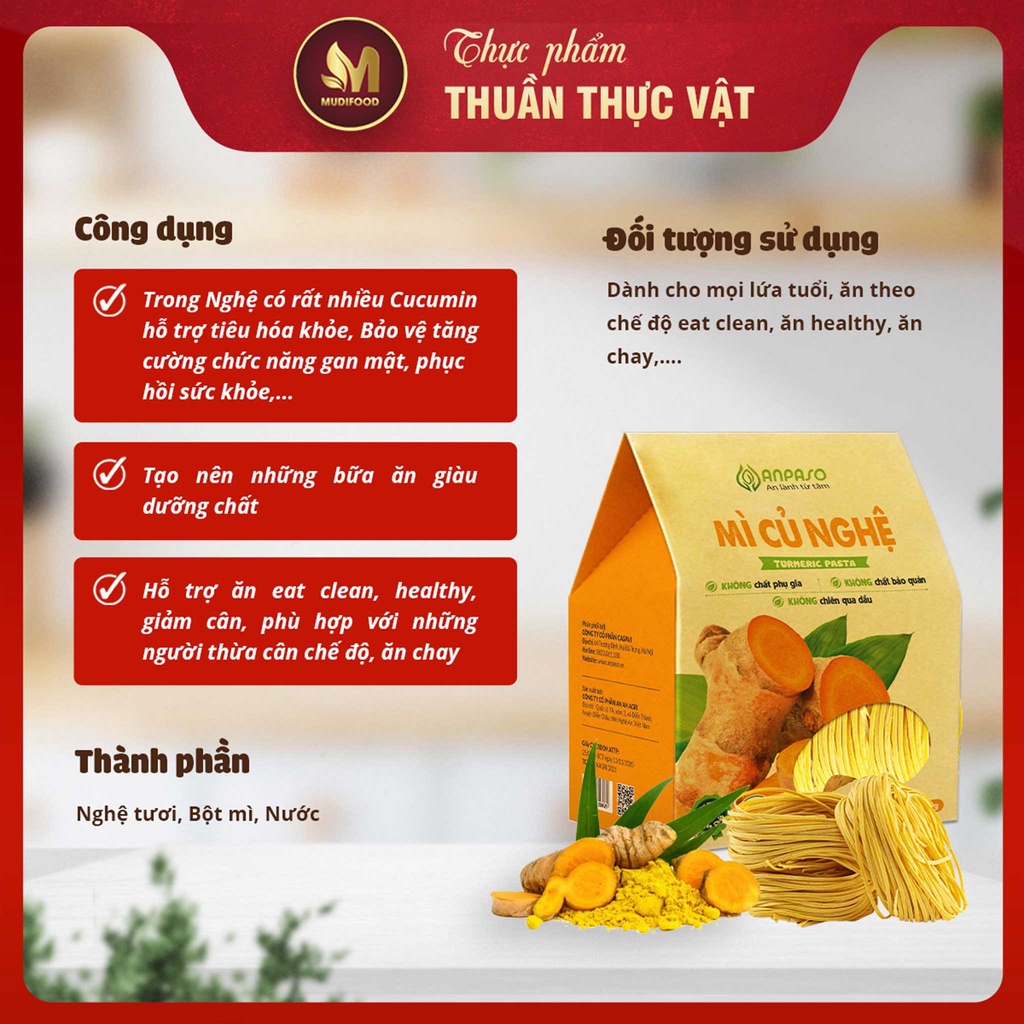 Mì Củ Nghệ Tự Nhiên Nguyên Chất Anpaso 120G, Ăn Chay, Giảm Cân, Tốt Cho Hệ Tiêu Hóa