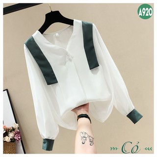 Áo sơ mi cổ tim phối màu - A920