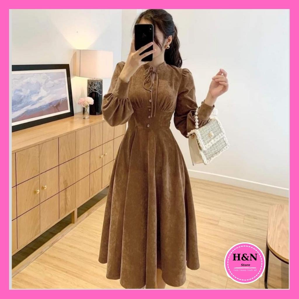 Váy nữ thiết kế nhung tăm đầm nhung dáng suông trẻ trung xinh xắn HN Clothing V32