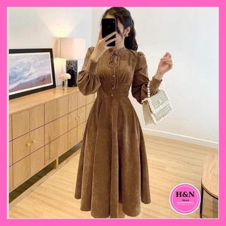 Váy nữ thiết kế nhung tăm đầm nhung dáng suông trẻ trung xinh xắn HN Clothing V32