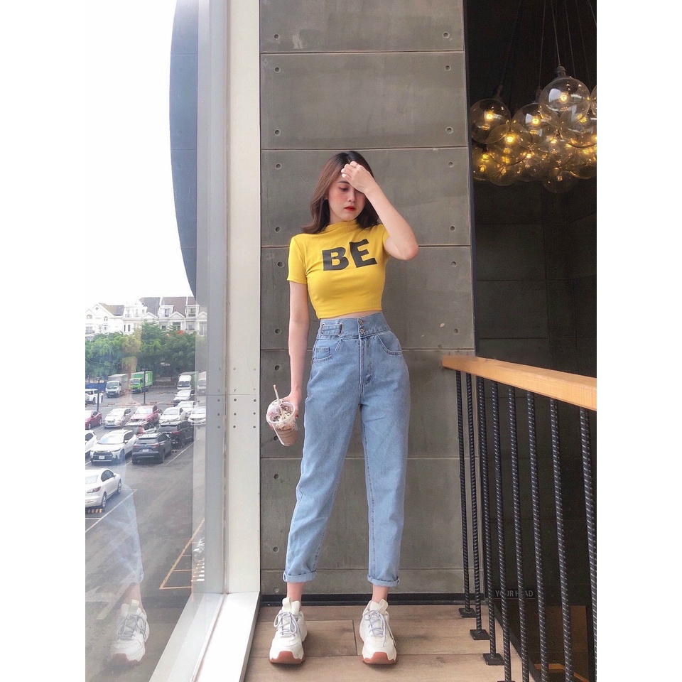 Quần jean nữ baggy ống bo rách gối , chất vải Jean Denim không co dãn, dày bền màu AnNgo  - AT136