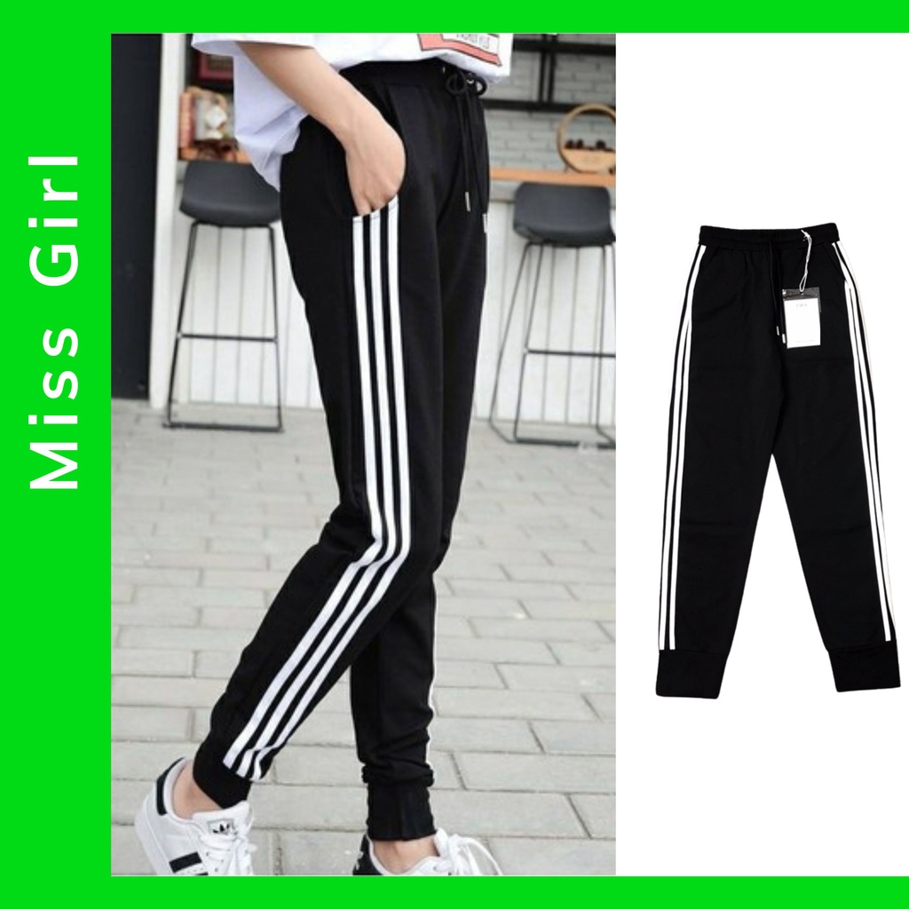 Quần jogger nữ Ống bó chun phối kẻ 3 sọc dài phong cách trẻ trung năng động kiểu dáng thể thao MISS GIRL