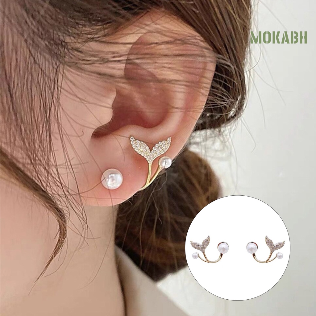 1 Đôi Bông Tai Xỏ Lỗ Hình Đuôi Cá Đính Ngọc Trai Nhân Tạo Mạ Điện Lâu Trôi Thời Trang