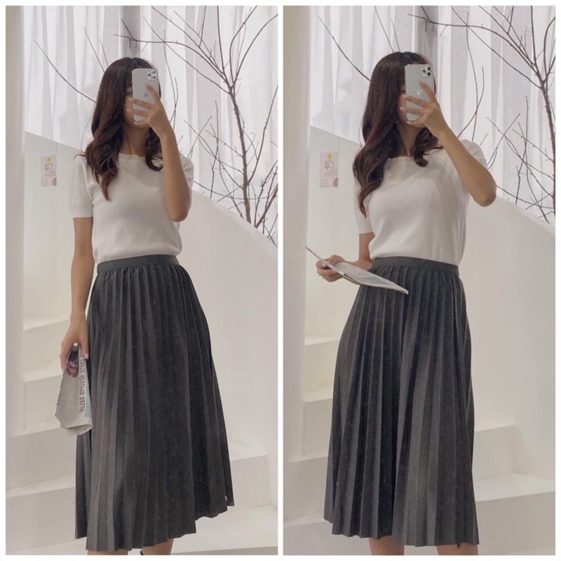 Chân váy xếp ly dáng midi chất dạ pha mịn hàng chuẩn quảng châu cao cấp mã CVD1955 | BigBuy360 - bigbuy360.vn