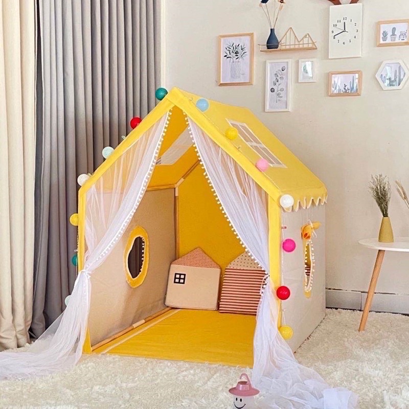 Lều Cho Bé Ngủ Chơi – Ngôi nhà hoàng tử công chúa trẻ em khung gỗ vải