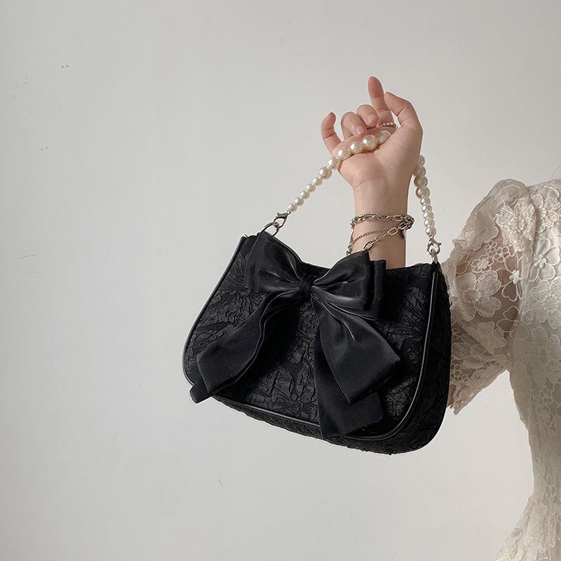 Oeteo Túi Xách Đeo Vai Phối Dây Xích Ngọc Trai Nơ Thời Trang Nữ Sành Điệu