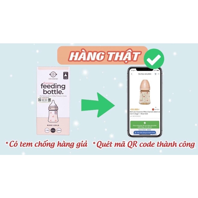 Bình sữa Grosmimi PPSU Cherrish 200ml - Hàng chính hãng