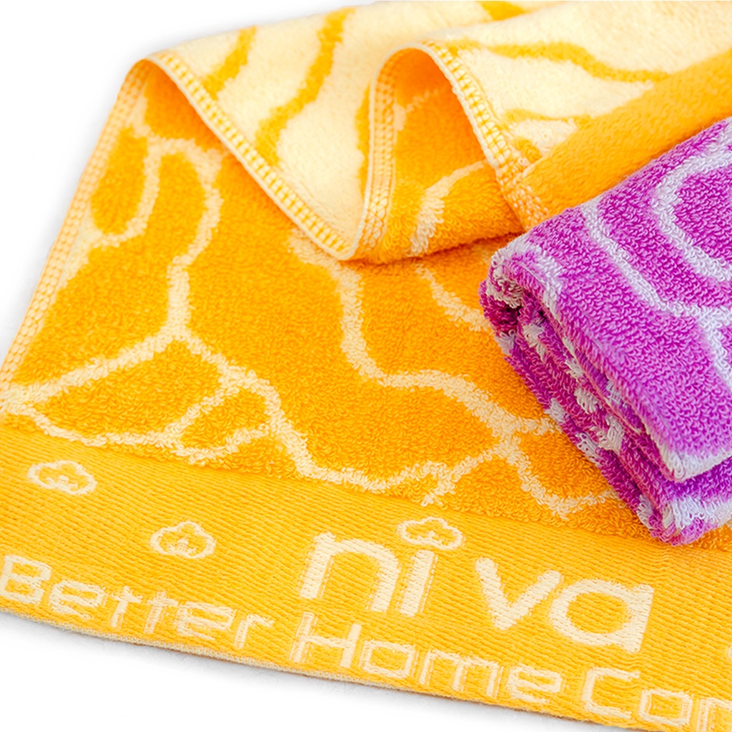 Combo 3 Khăn Mặt Cotton Tự Nhiên 100% NIVA Wp2 Thấm Hút Vượt Trội An Toàn Cho Da, Hoa Văn Kích Thước 280x480 mm