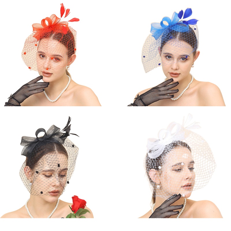 Băng Đô Cài Tóc Phối Lưới Đính Lông Vũ Dành Cho Cô Dâu