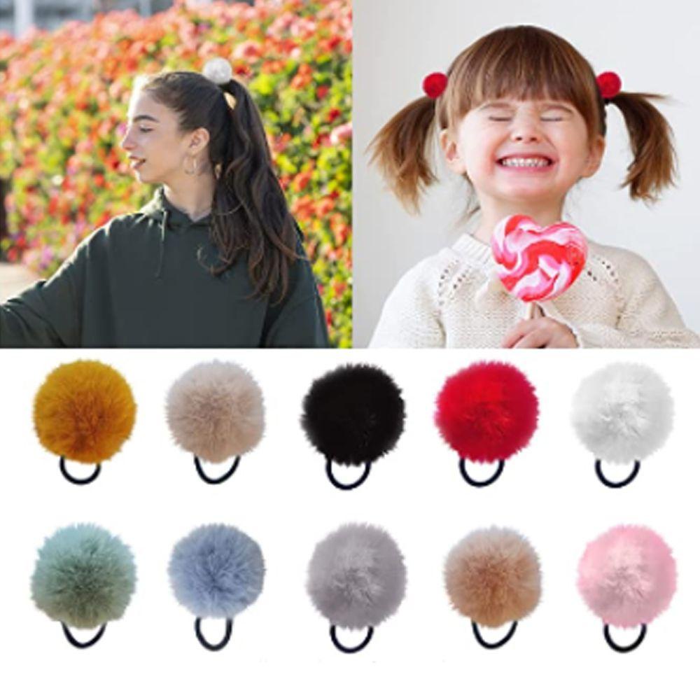 HS Dây Cột Tóc Màu Khaki Đính Bóng Lông Thời Trang Cho Nữ
