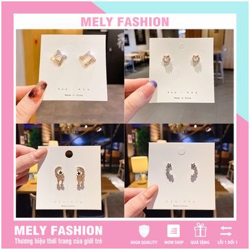 Khuyên tai nữ đính đá lấp lánh phong cách Hàn Quốc sang trọng nhẹ nhàng Mely Fashion PK05