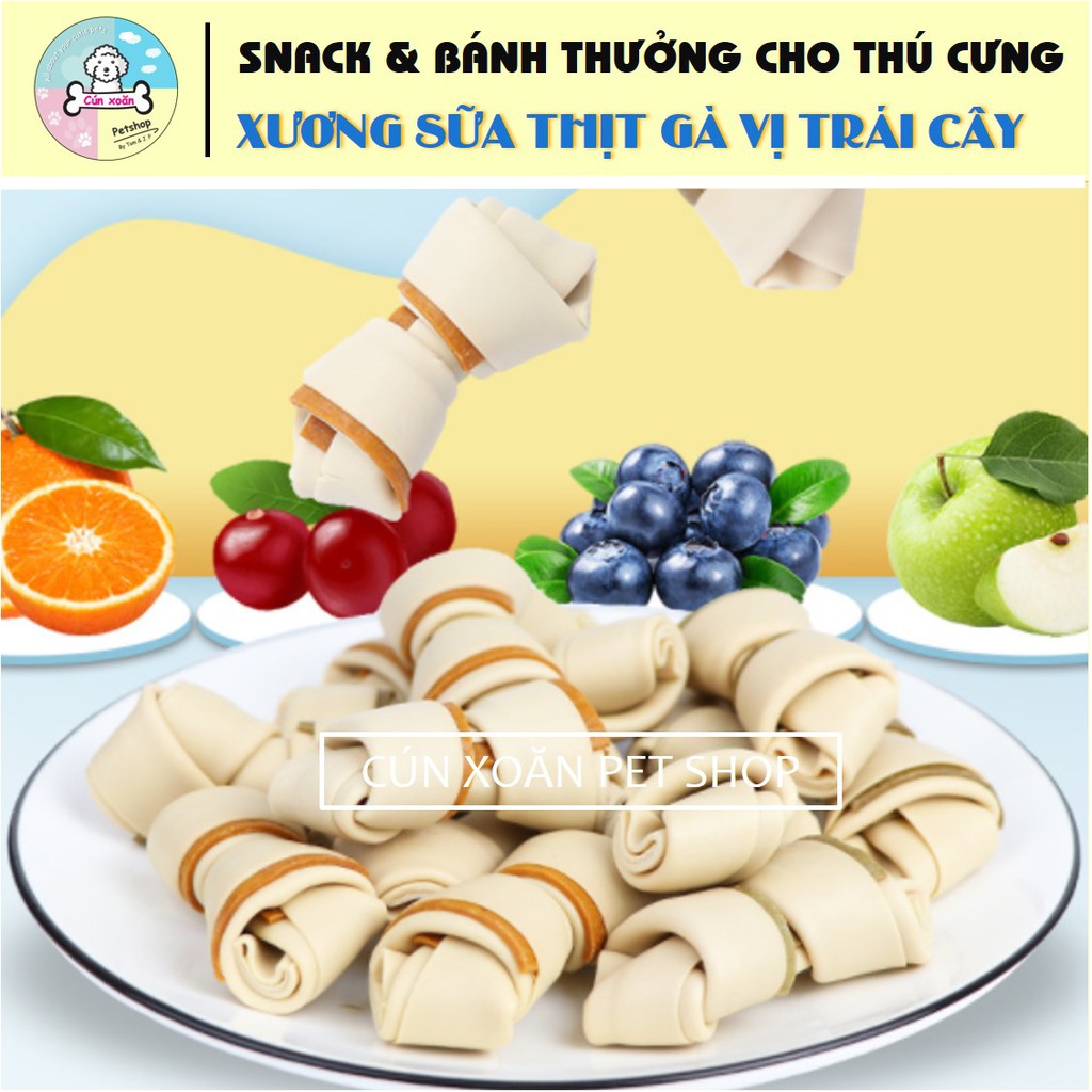 Xương gặm cho chó Great Jack's (Bịch 8 cây nhỏ) vị gà cuộn trái cây (🍊Cam 🍏táo) xương cho cún