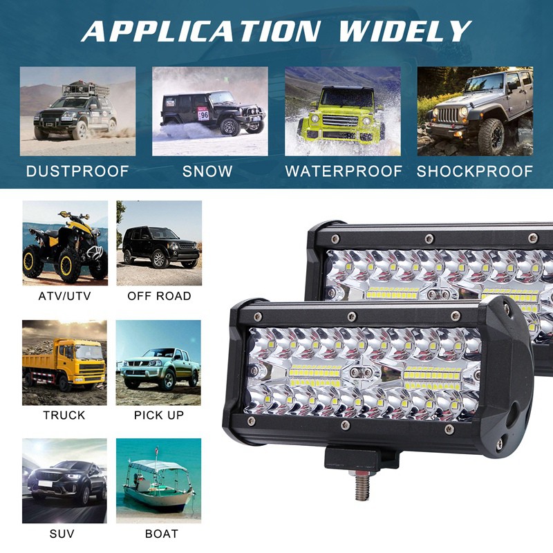 7 Inch Light Bar 1Pc 400W Offroad Driving Pods Spot Flood Co