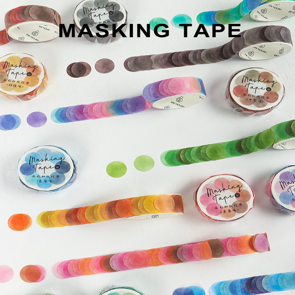 Cuộn 100 miếng dán Washi hình tròn nhiều màu sắc phong cách Nhật Bản làm thủ công trang trí sổ ảnh nhật ký sổ kế hoạch