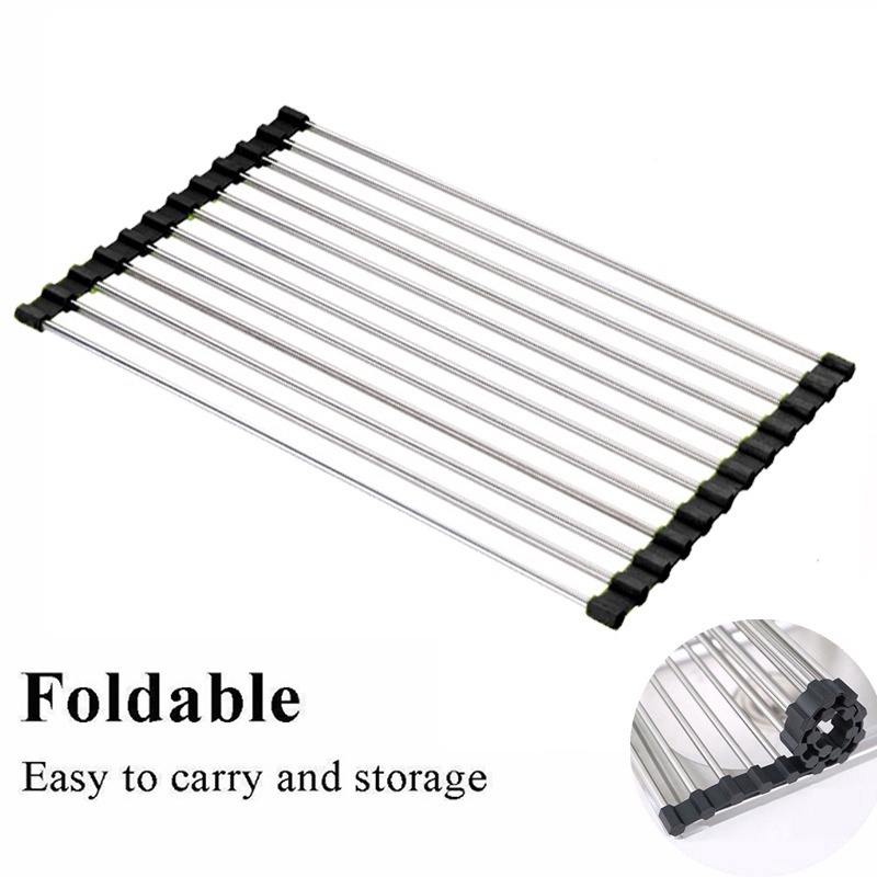 Giá Phơi Khô Chén Dĩa Bằng Silicone Chịu Nhiệt Có Thể Gấp Gọn Cho Bồn Rửa Nhà Bếp