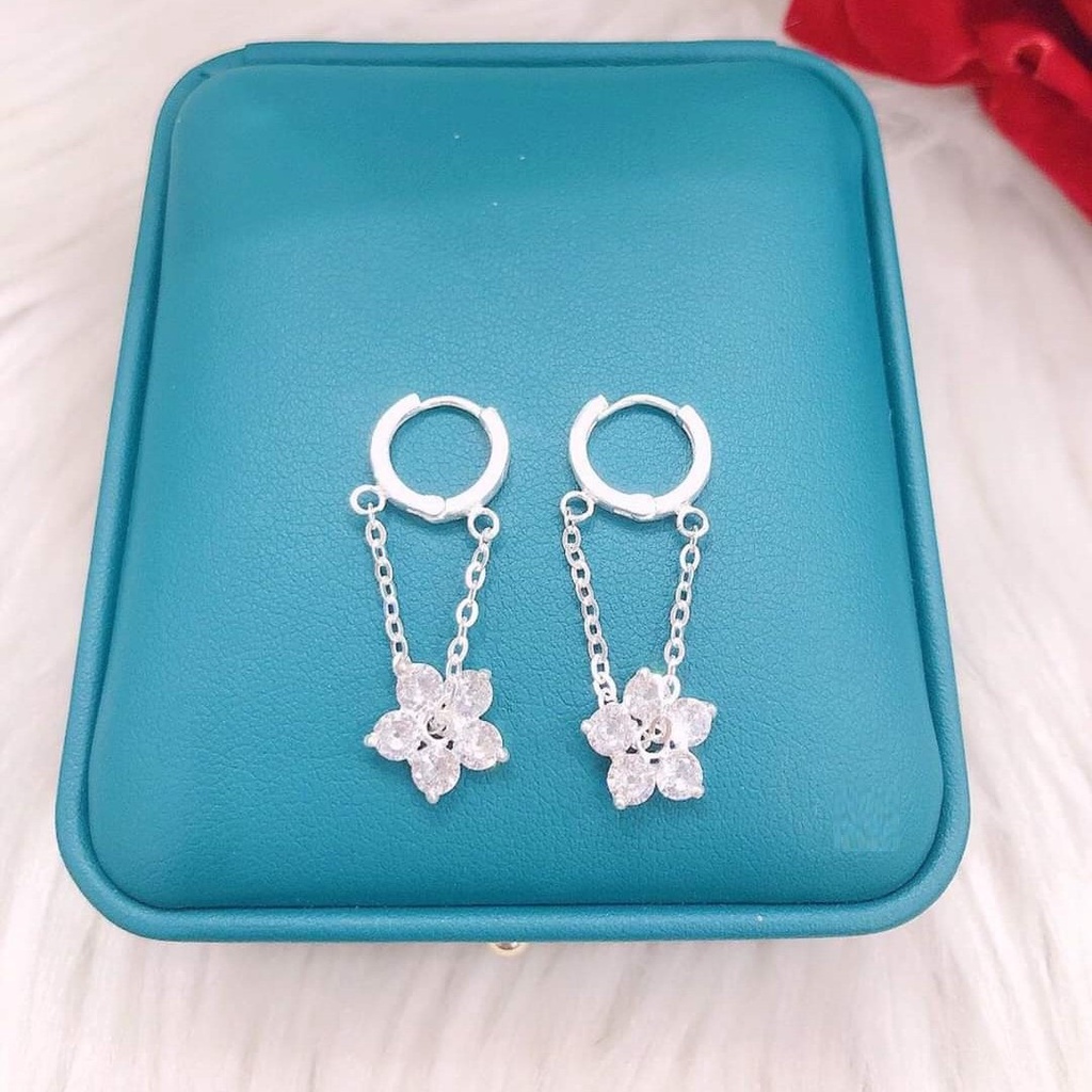 Bông tai bạc hình hoa 5 cánh, khuyên tai chất liệu bạc ta cao cấp - Trang sức bạc Evasilver