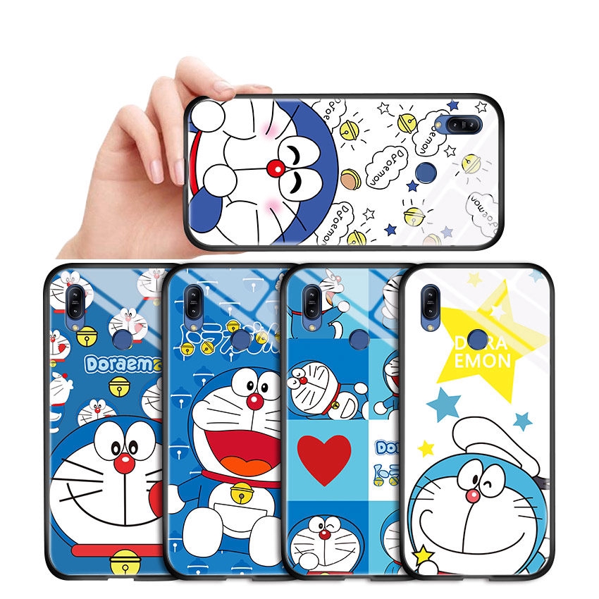 Ốp điện thoại kính cường lực cứng bóng in hình Doraemon cho ASUS Zenfone Max Pro M1 M2 ZB601KL ZB602KL ZB631KL ZB633KL