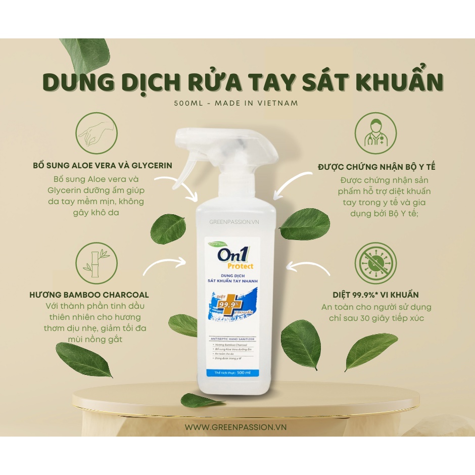 Bộ 2 Chai Dung Dịch Sát Khuẩn Tay Nhanh Khô On1 Hương Bamboo Charcoal 500ml