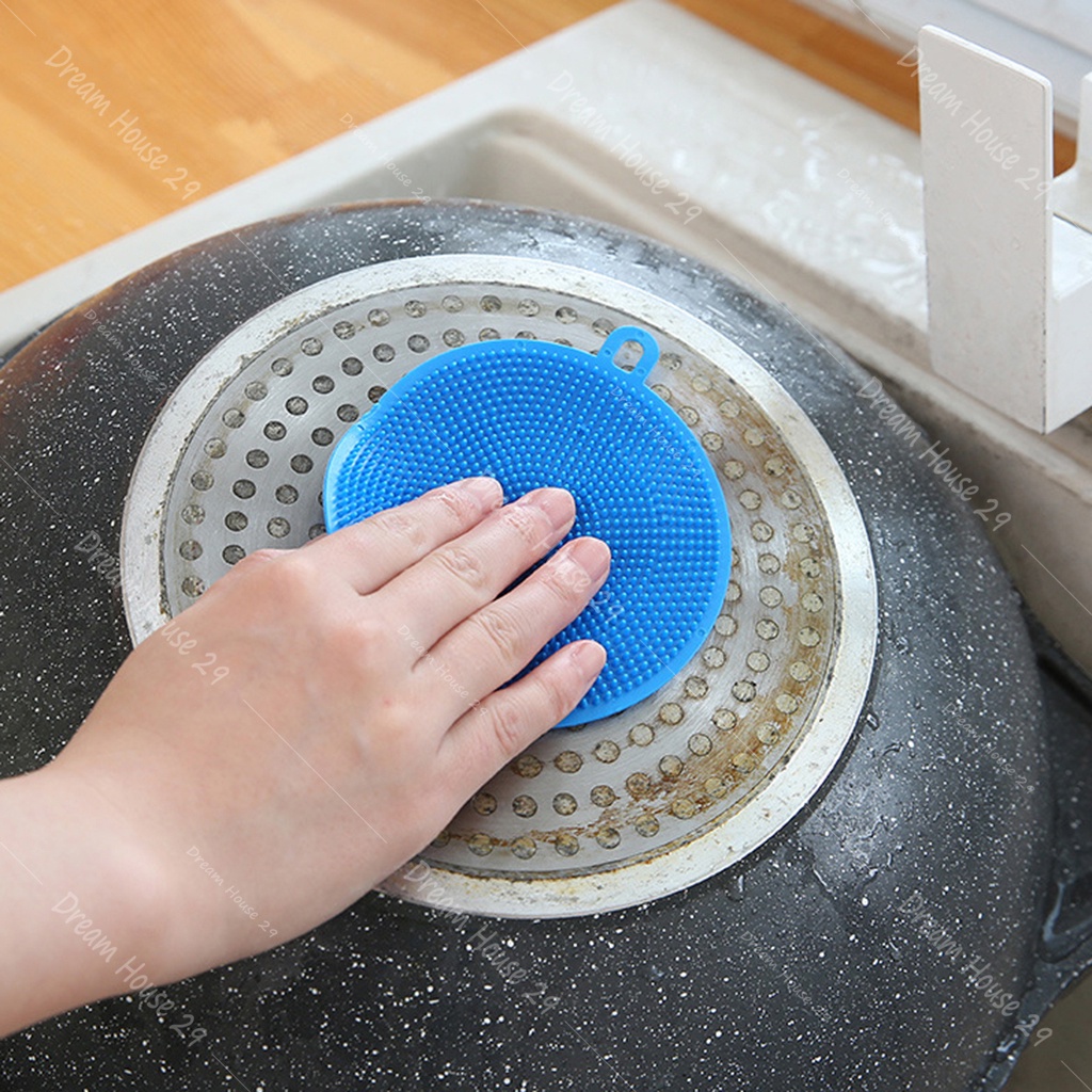 Miếng rửa chén silicon, rửa bát đĩa đa chức năng nhiều màu đường kính 10cm