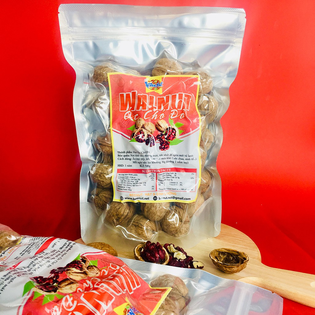 Quả óc chó ĐỎ 500g nguyên vỏ Tặng kèm đồ tách vỏ Giàu Omega-7 Gấp Đôi Óc Chó Vàng Hạt dinh dưỡng BeeNut