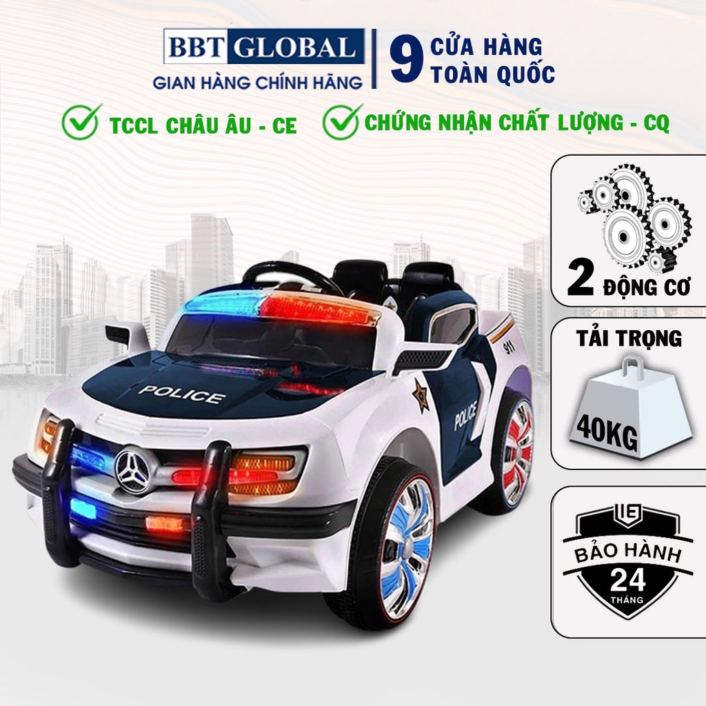 (Free ship Hà Nội, HCM+bảo hành 2 năm) Ô tô điện trẻ em cảnh sát BBT-US911-X 2 động cơ bbt global