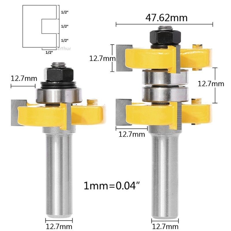 Cặp đầu cầu dẫn cán lưỡi 3 răng kích thước 1/2" hình chữ T chuyên dụng cho máy cắt gỗ