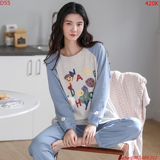 Bộ mặc nhà cotton ghi xám phối xanh - Micha D55
