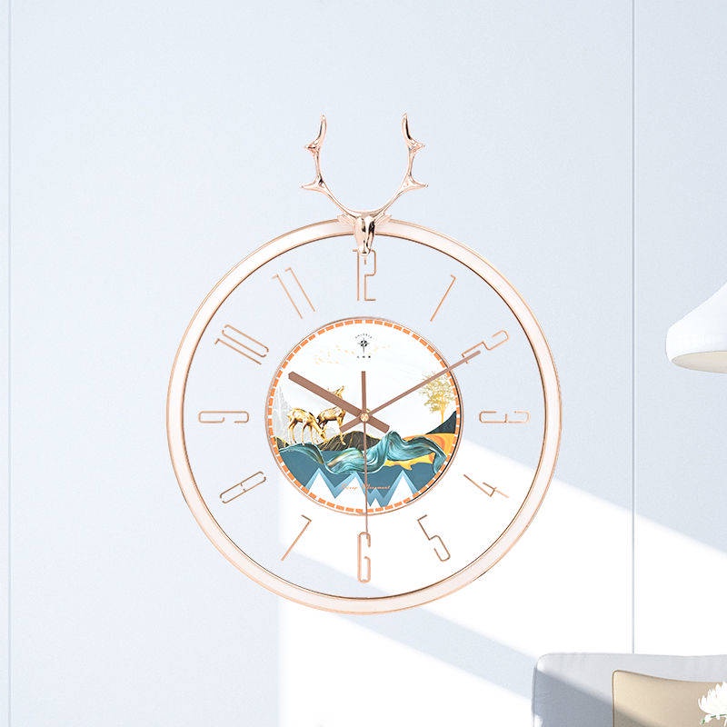 đồng hồ treo tường decor Đèn đầu hươu phong cách Bắc Âu sang trọng và tắt tiếng