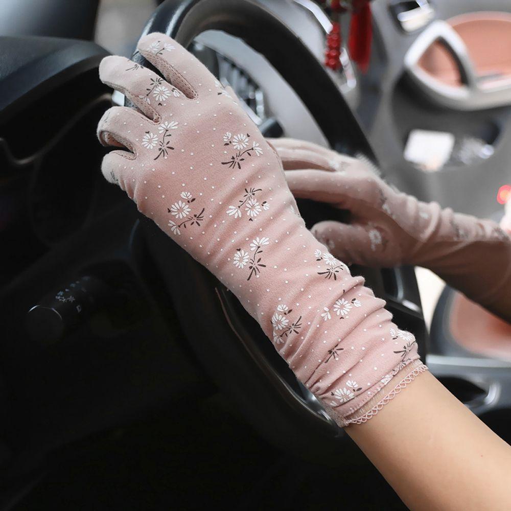 Găng Tay Cotton Năm Ngón Chống Nắng Chạm Màn Hình Cảm Ứng Dành Cho Nữ