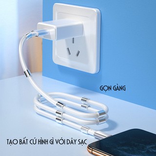 Dây cáp sạc chống rối, tự động thu gọn cho iphone, Type C, Micro USB