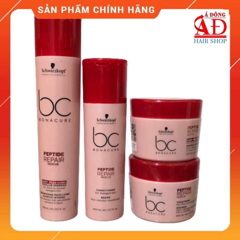 [+Tặng mũ trùm] Bộ dầu xả hấp ủ Schwarzkopf BC Bonacure Peptide Rescure Repair phục hồi tóc hư tổn 2 cấp độ 250/200ml