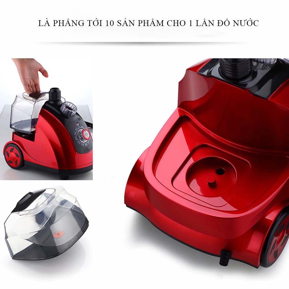 Bàn là cây hơi nước kiểu đứng công suất 1800W, dung tích 1.6L  có trang bị cảm biến nhiệt thông minh và chíp an toàn