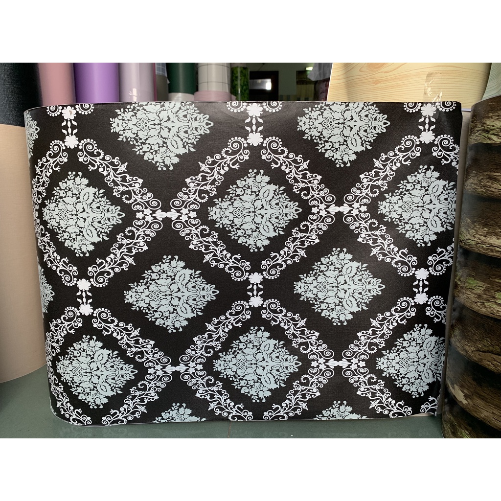 1 mét decal giấy dán tường châu âu bông đen viền trắng khổ 45cm keo sẵn