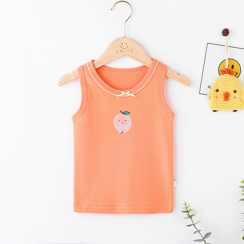 Stock 90-160cm children's pure cotton vest combed cotton girl child labor word back heart children's cartoon printed bottom shirt baby thin thread vest Korean children's clothing is light and soft