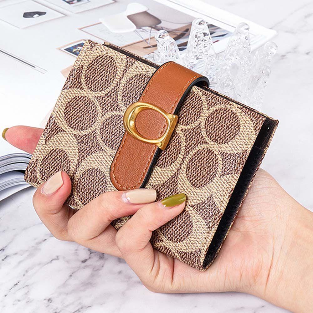 QQMALL Ví Da PU Nhiều Ngăn Đựng Thẻ Phong Cách Retro Cho Nữ Giá Đỡ
