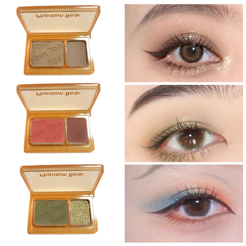 Bảng Phấn Mắt 2 Màu Sắc Hiệu Ứng Lì/ Ánh Nhũ Chống Nước Lên Màu Cực Chuẩn