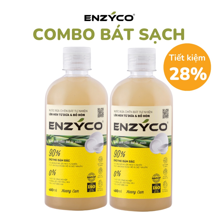 Combo 2 Chai Nước Rửa Chén Sinh Học ENZYCO 90% Enzyme Từ Dứa Và Bồ Hòn Làm Sạch Chén Bát 480ML Dishwashing liquid