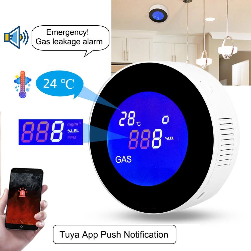 Bộ Cảm Biến Khí Ga Thông Minh Wifi Có Màn Hình LCD Và Chức Năng Đo Rò Rỉ Gas Tiện Dụng