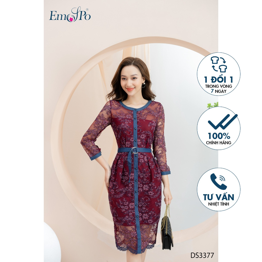 Đầm cổ tròn Emspo tay dài DS3377