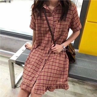 Đầm caro sơmi form suông