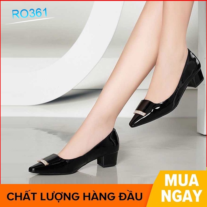 Giày búp bê nữ cao gót 2 phân hàng hiệu rosata đẹp hai màu đen đỏ ro361