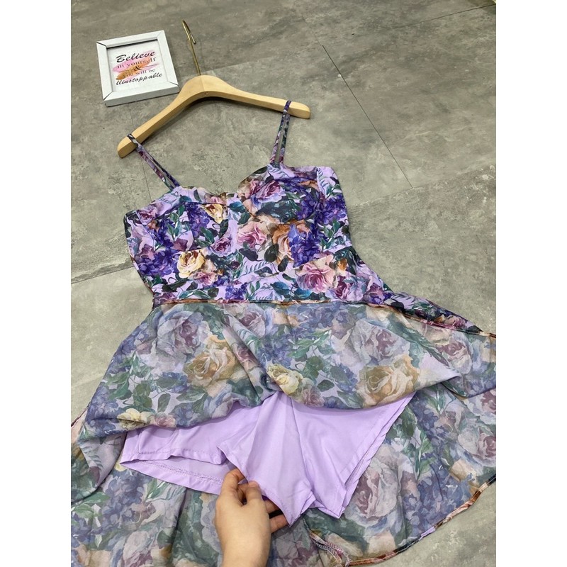 [Siêu Hot] Váy 2 Dây Hoa Tím Dáng Đuôi Cá Siêu Xinh, Đầm Hoa Nữ 2 Dây Có Ảnh Thật Kèm Video | BigBuy360 - bigbuy360.vn