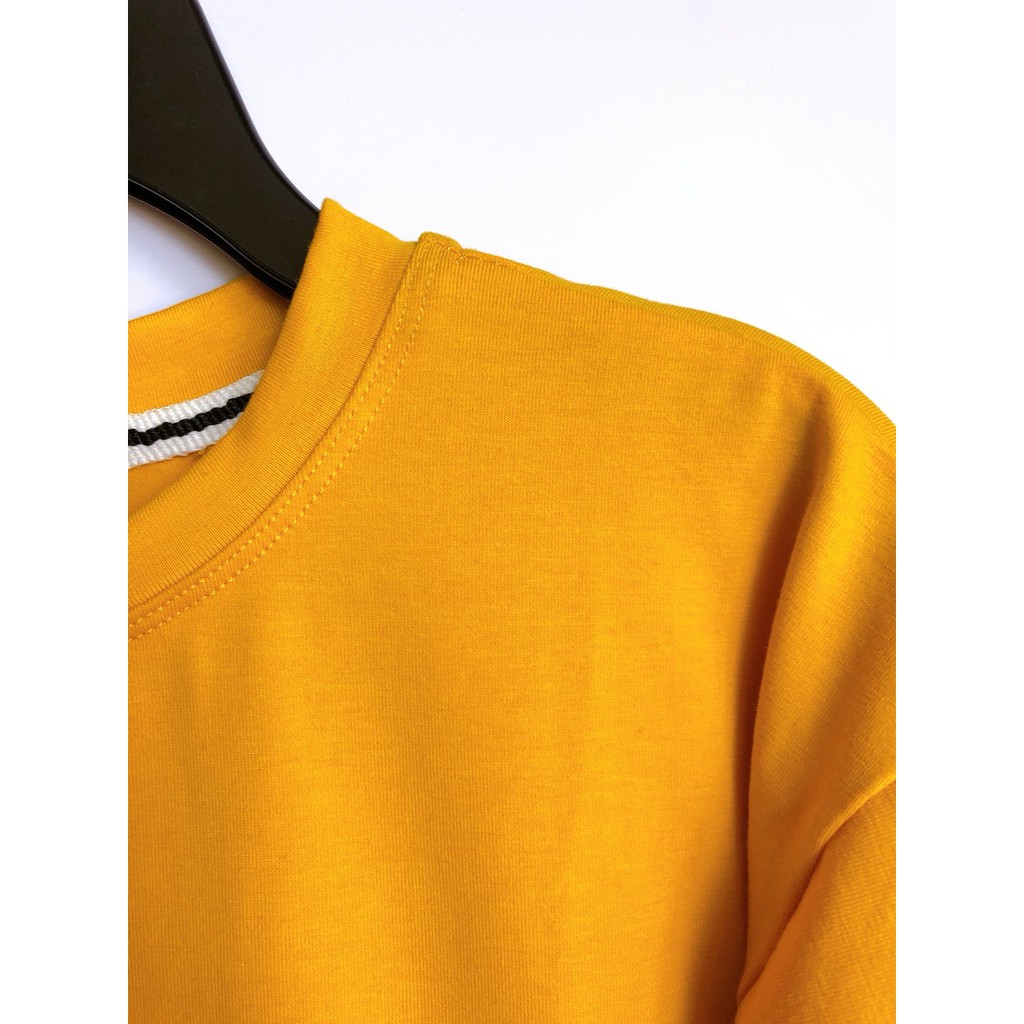 Áo thun trơn basic màu vàng nghệ form unisex nam nữ mặc được tay ngắn thun cotton