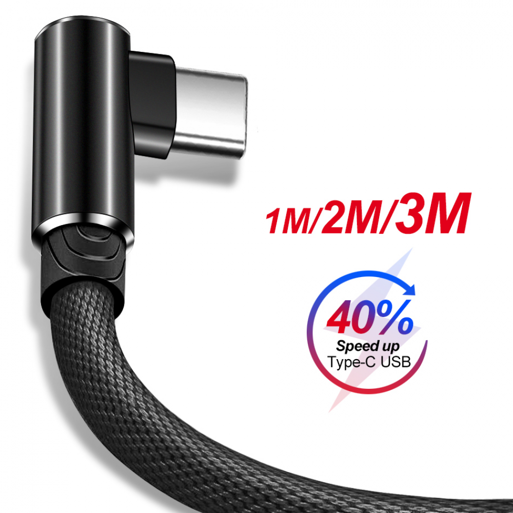 Dây cáp sạc nhanh truyền dữ liệu ELOUGH Micro USB type C góc 90 độ dài 1m 2m 3m thích hợp cho điện thoại