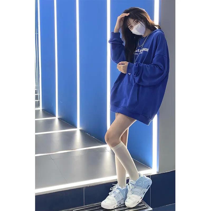 [Hàng Có Sẵn] Áo Sweatshirt Có Mũ Trùm Đầu Dáng Rộng Họa Tiết Bàn Cờ Vua Màu Xanh Dương Phong Cách Mới Hợp Thời Trang Xuân Thu Cho Nam Và